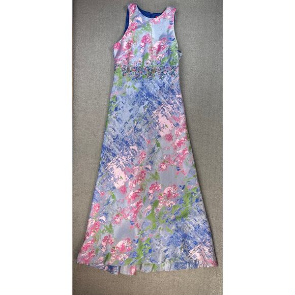 Carmen Marc Valvo Infusion Formal Dress Gown Full Length Watercolor Beaded Sz 12